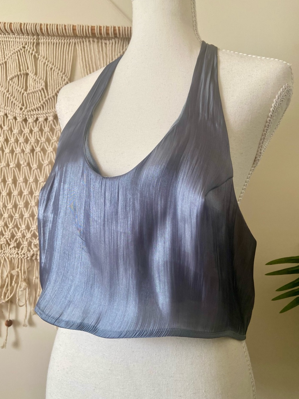 Urban Outfitters Metallic Slate Gray Flowy Racerback Tank Top Indie Sleaze Boho